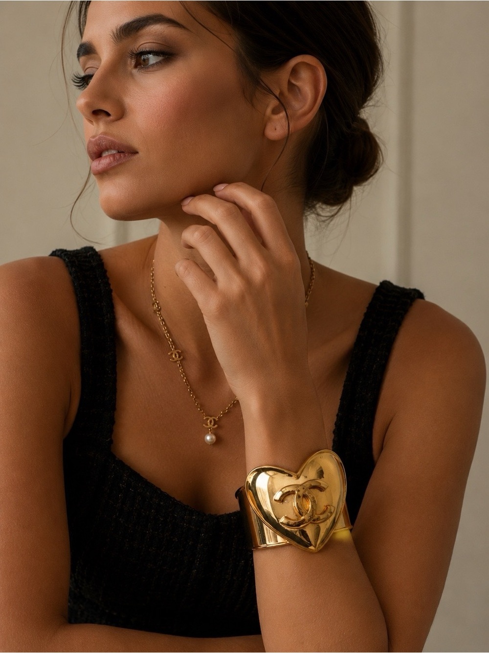 Chanel Gold Heart CC Cuff Bracelet from 1993 with COA